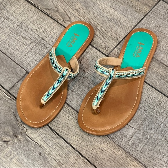 MIA Shoes - MiA Heritage FIJI Leather Embroidered Beaded Sandals 7M